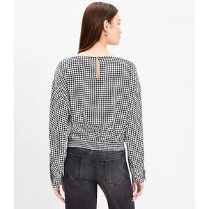 LOFT Houndstooth Long Sleeve Smocked Blouse - Size XS